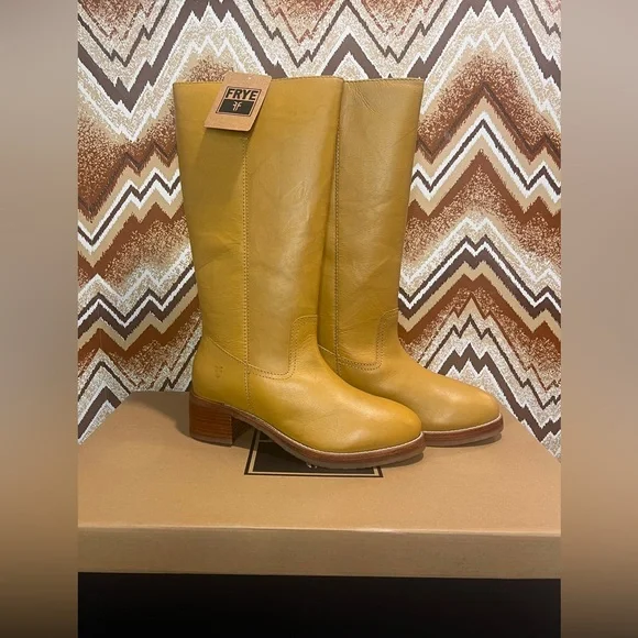 BRAND NEW Frye Camryn Genuine Leather Tall Pull On Campus Boots in Banana Size 8 - Picture 2 of 11